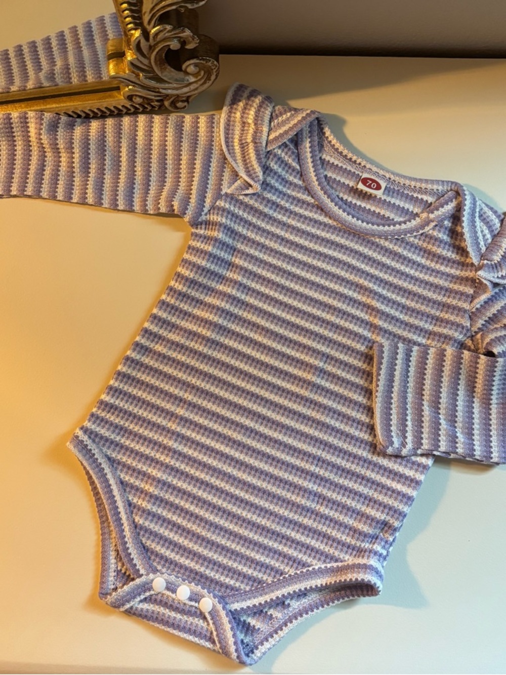 Striped Lavender & White Long-Sleeve Baby One-Piece